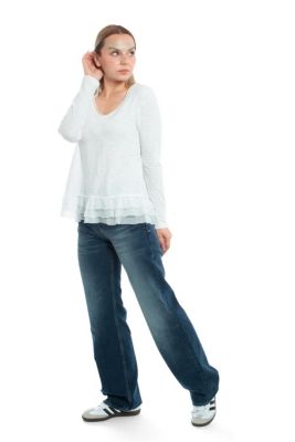 Women's V-Neck Mixed Media Long Sleeve Tee