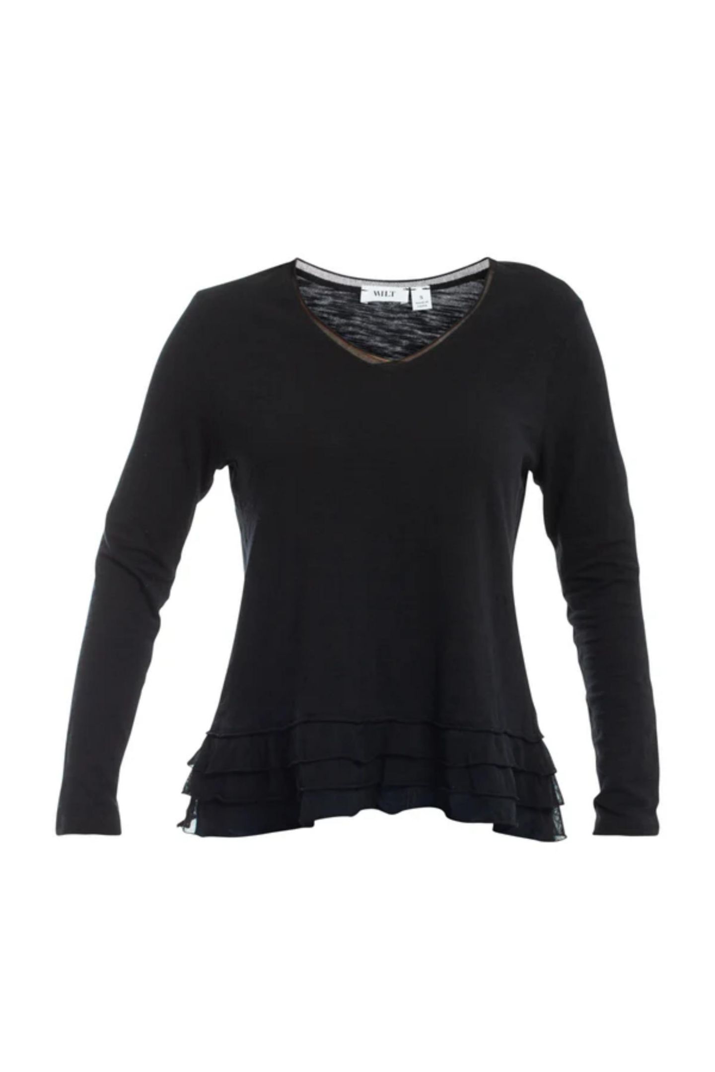 Женская футболка WILT Clothing V-Neck Mixed Media Long Sleeve, цвет: Чёрный — фото 6