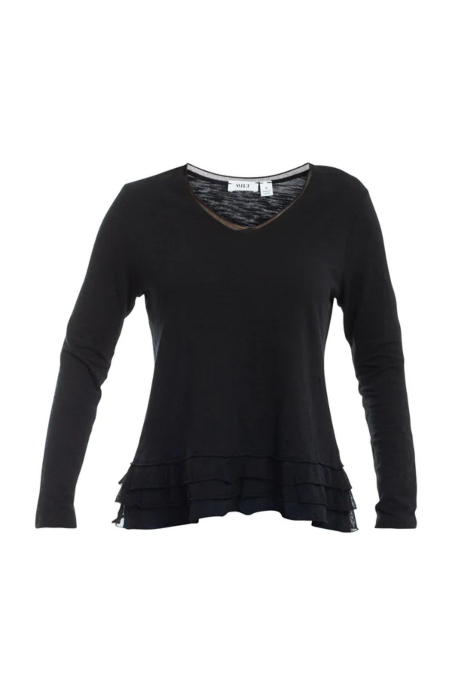 Women's Clothing V-Neck Mixed Media Long Sleeve Tee
