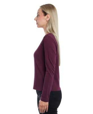 Women's V-Neck Long Sleeve Mixed Media Tee