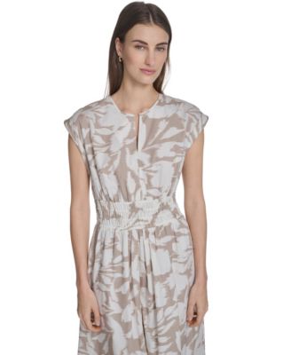 Women's Floral Smocked A-Line Midi Dress
