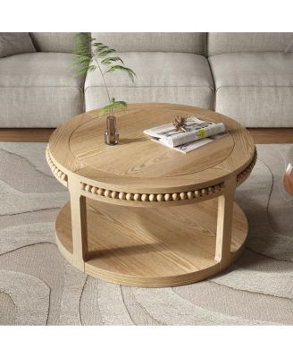 Solid Wood Round Coffee Table - Two-Tier Wood