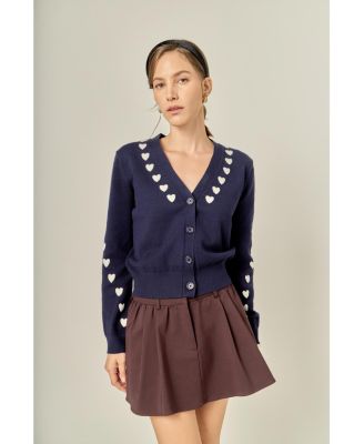 Women's Heart Contrast Knit Cardigan