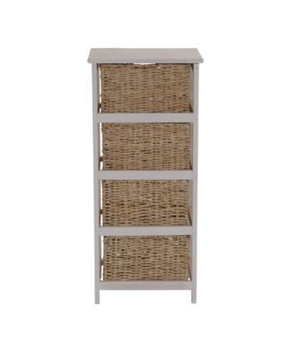 Storage Chest of 4 Drawers White Sollid Wood and Natural Wicker Baskets