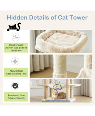66in Cat Tree Tower: Large Multi-Cat Climbing, Extended Platform, Hammock, Pet House