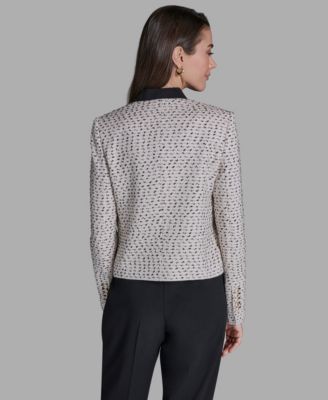 Women's Stand-Up Collar Open-Front Textured Jacket