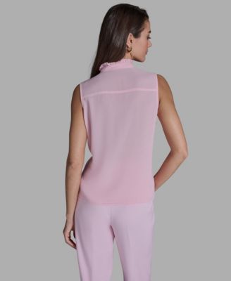 Women's Sleeveless V-Neck Ruffle Front Blouse