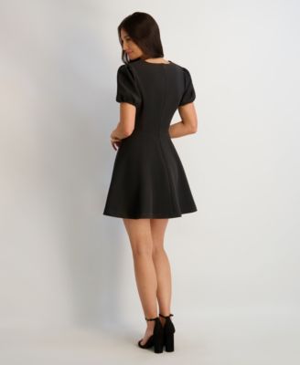Women's Novelty Button V-Neck Short Dress