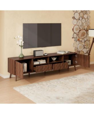  78" Storage Cabinet TV Stand with Solid Wood Legs