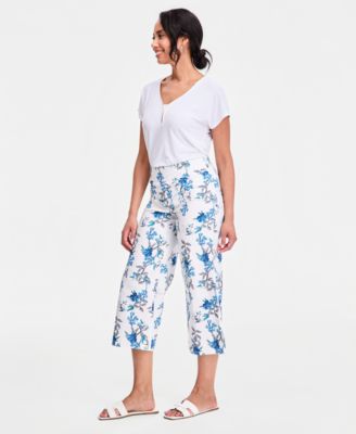 Women's Floral-Print Wide-Leg Capri Pants