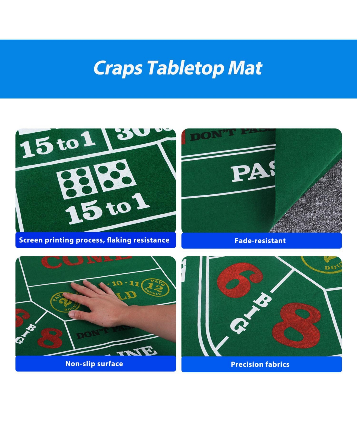 Gse Games & Sports Expert Texas Hold'em Poker Layout Felt with Instructions, Las Vegas Style Game Tabletop Mat