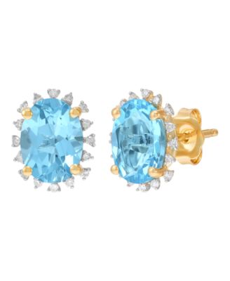 Blue Topaz ( 2-3/4 ct. t.w.) & Diamond (1/10 ct. t.w.) Stud Earrings in 10k Yellow Gold (Also Available in Amethyst, Peridot, Garnet, Citrine)