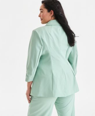 Plus Size Kiss-Front 3/4-Sleeve Blazer