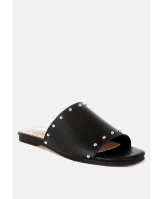 Womens Renaldi Genuine Leather Studded Slip-On Flats