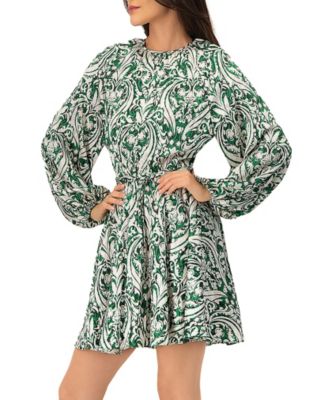 Women's Baroque Print Mini Dress with Belted Waist