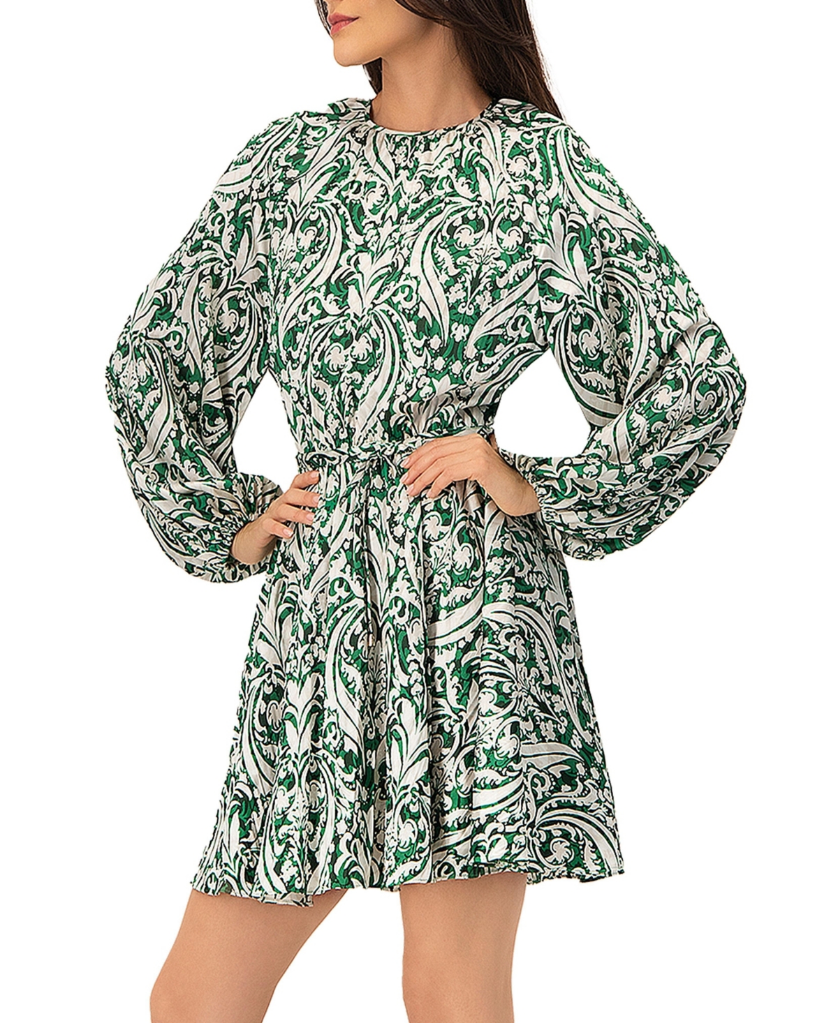 Ivonne Women's Baroque Print Mini Dress with Belted Waist