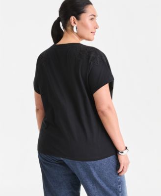 Plus Size Short-Sleeve Lace-Shoulder Tee