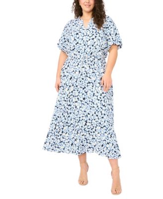 Plus Size V-Neck Puff Sleeve Maxi Dress