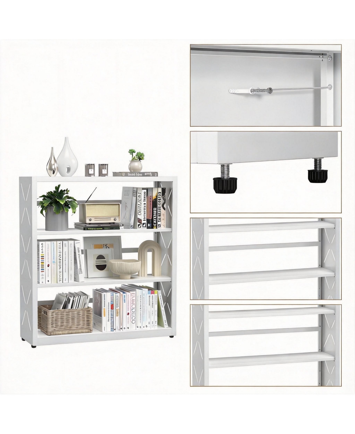 Yigii 31"W 3-Tier Metal Bookcase with Adjustable Shelves for Home Office