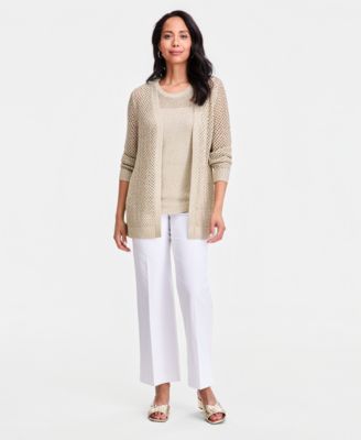 March Hero Look - Women's Novelty Open-Work Tank Top, Open-Work Open-Front Cardigan & Wide-Leg Pants