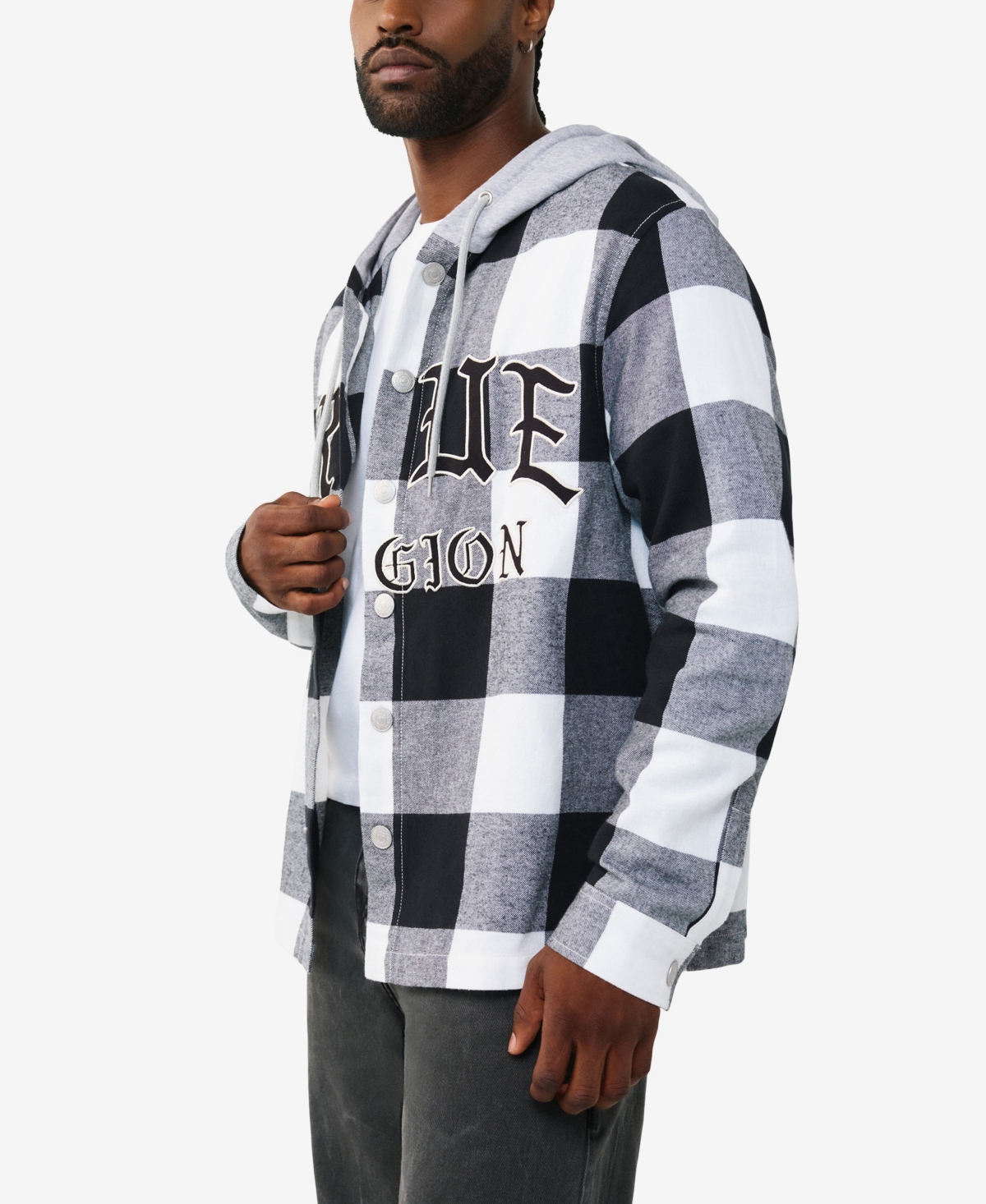 True Religion Men's Hooded Flannel Shirt