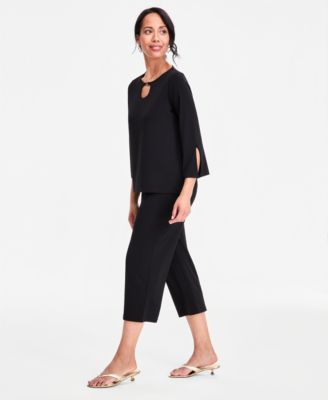 Women's Split-Sleeve Keyhole-Neck Top & Relaxed Pull-On Knit Culottes