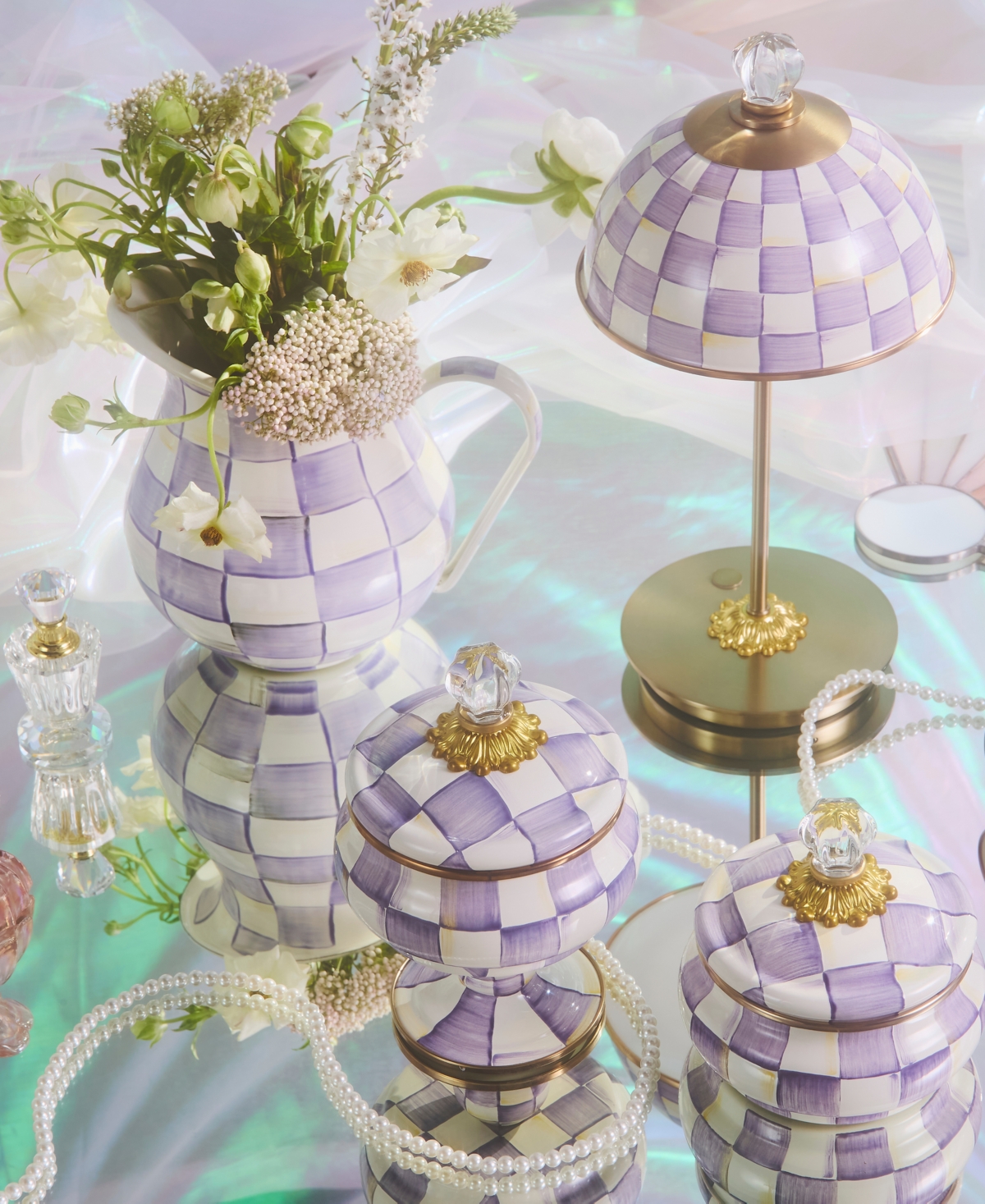 MacKenzie-Childs Violet Check Handmade Curiosity Pot