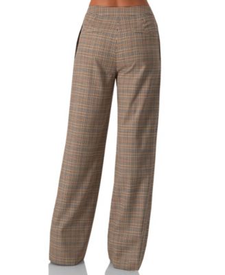 Women's Straight Pleated Patterned Trousers Pants