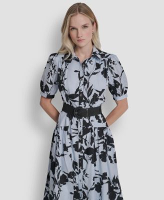 Petite Short-Sleeve Collared Belted Shirtdress