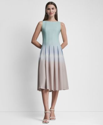 Petite Placement Print Fit And Flare Jewel Neck Dress