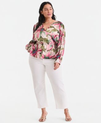 Plus Size Printed Peplum Blouse