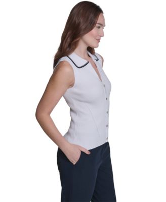 Women's Sleeveless Collared Sweater