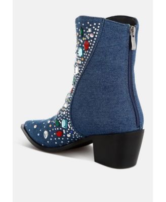 Womens Starlit Multi Color Stones Embellished Boots