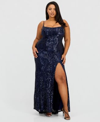 Trendy Plus Size Patterned Sequined Back-Tie Gown