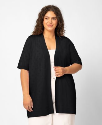 Plus Size Floral Texture Flyaway Open Front Cardigan