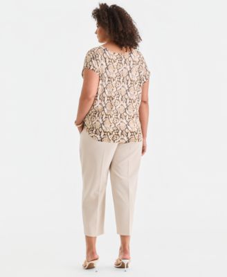 Plus Size Printed Wide-Neck Dolman-Sleeve Sweater