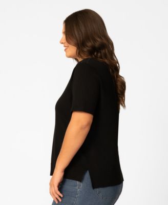 Plus Size Lace Shoulder Boxy Crewneck Top