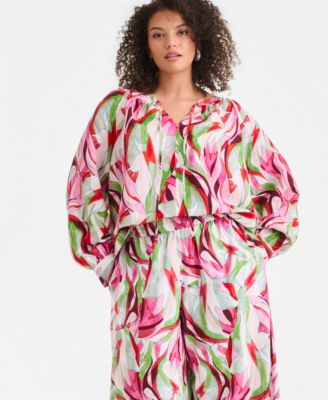 Plus Size Linen Top & Wide-Leg Pants