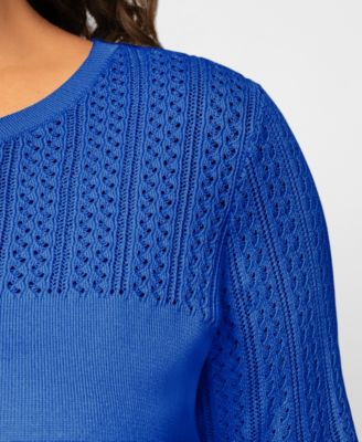 Plus Size Mixed Cable Round Hem Crewneck Sweater