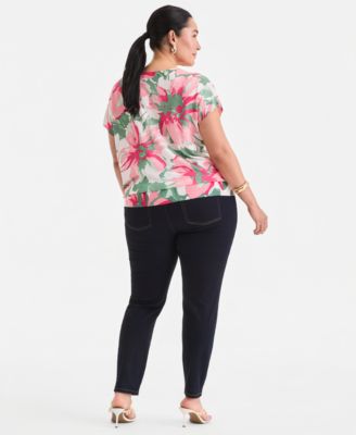 Plus Size Printed Wide-Neck Dolman-Sleeve Sweater