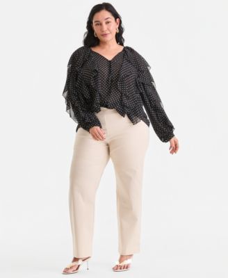 Plus Size Printed V-Neck Ruffled Blouse