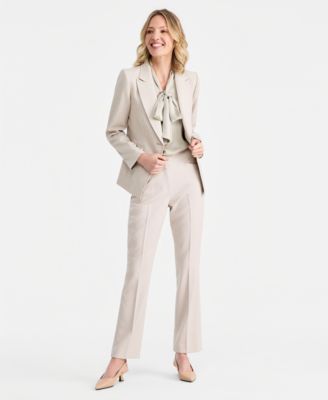 Single-Button Blazer, Tie-Front Top & Straight Pants