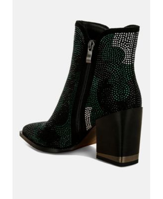 Womens Zarka Rhinestones Embellished Block Heel Boots