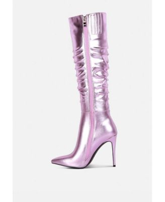 Womens NEW-EXPRESSION Metallic Ruched Stiletto Knee Boots