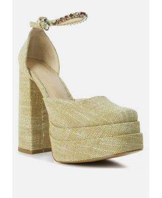 Rag and Co Womens Cosette Diamanate Embellished Ankle Strap High Block Heel Sandals