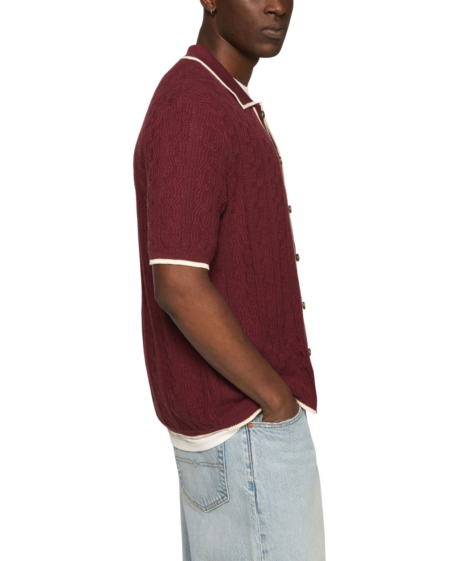 Men's Piping Detail Button-Front Short-Sleeve Shirt