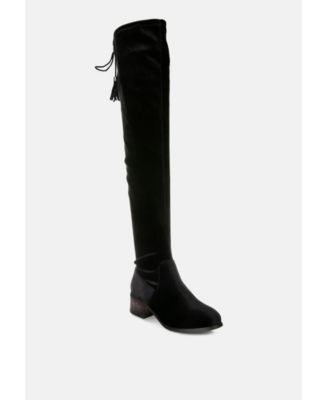 Womens Rumple Velvet Over The Knee Clear Heel Boots