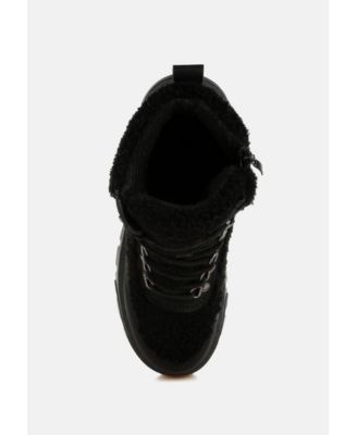 Womens Wellerman Faux Fur Detail Chunky Hiker Boots