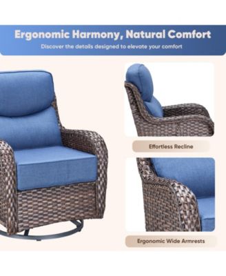 Crescent Brown Wicker Fire Pit Conversation Set with Olefin 6 In. Thick Cushions Patio Swivel Chairs (9-Piece)