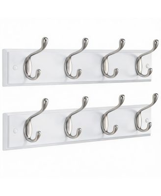 Wall Mounted Coat Rack with Hooks for Hats, Coats, and More - White
